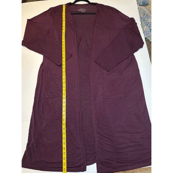 Torrid Long Open Front Cardigan Sweater Duster Burgundy Pockets Size 3 US 3X - Picture 4 of 5